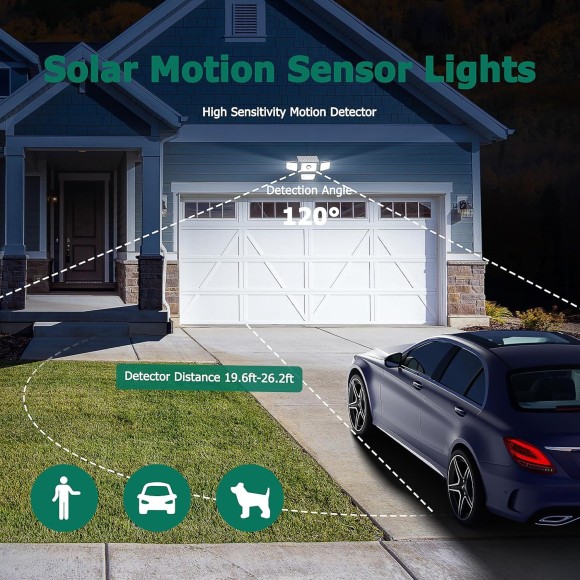 3000LM Solar Lights outdoor, 4 Adjustable Heads Solar Motion Sensor Lights with 283 LED, IP65 Waterproof Solar Security Wall Lights, Remote Control Flood Lights for Graden, Outside, Backyard 3 Pack