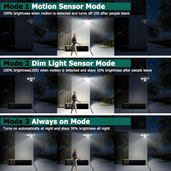 3000LM Solar Lights outdoor, 4 Adjustable Heads Solar Motion Sensor Lights with 283 LED, IP65 Waterproof Solar Security Wall Lights, Remote Control Flood Lights for Graden, Outside, Backyard 3 Pack