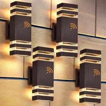 4 Pack Outdoor Lighting, Modern Outdoor Wall Light Fixtures Brown Exterior Lights for House, Waterproof Aluminum Up and Down Lights Outdoor for Porch Garage Patio