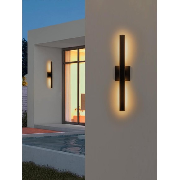 Modern Outdoor Wall Sconce LED, Large Porch Lights Wall Mount, 22 inch Up Down Exterior Light Fixture, 12W Black Outside Patio Lighting for House, Yard, 2 Packs