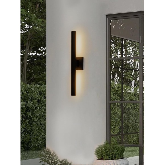 Modern Outdoor Wall Sconce LED, Large Porch Lights Wall Mount, 22 inch Up Down Exterior Light Fixture, 12W Black Outside Patio Lighting for House, Yard, 2 Packs