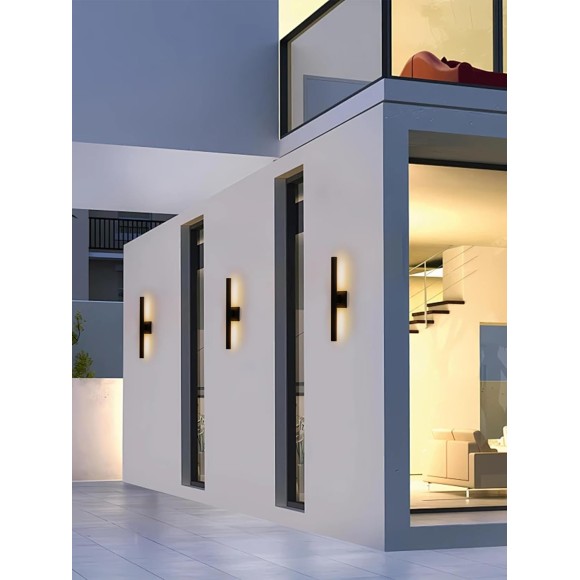 Modern Outdoor Wall Sconce LED, Large Porch Lights Wall Mount, 22 inch Up Down Exterior Light Fixture, 12W Black Outside Patio Lighting for House, Yard, 2 Packs