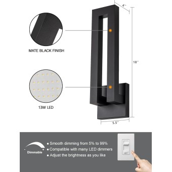 Modern Outdoor Wall Lights, 18 inch LED Long Wall Sconce, Black Exterior Led Porch Light Fixture Wall Mount, Waterproof Outdoor Sconce Lighting for House, Patio