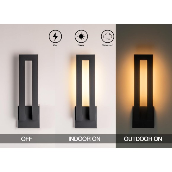 Modern Outdoor Wall Lights, 18 inch LED Long Wall Sconce, Black Exterior Led Porch Light Fixture Wall Mount, Waterproof Outdoor Sconce Lighting for House, Patio