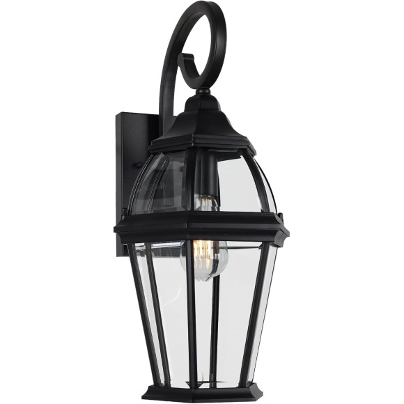 Large Outdoor Wall Lantern, 20 Inch Outdoor Wall Light Fixtures, Matte Black Porch Light, Exterior Wall Lighting, Anti-Rust Outdoor Sconces, Matte Black Wall Lamp with Clear Glass