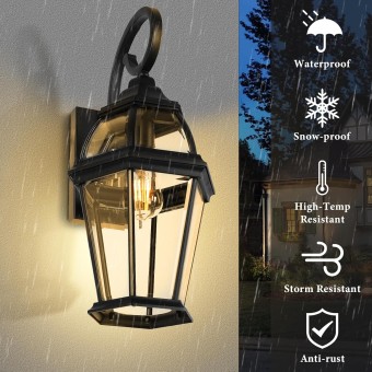 Large Outdoor Wall Lantern, 20 Inch Outdoor Wall Light Fixtures, Matte Black Porch Light, Exterior Wall Lighting, Anti-Rust Outdoor Sconces, Matte Black Wall Lamp with Clear Glass