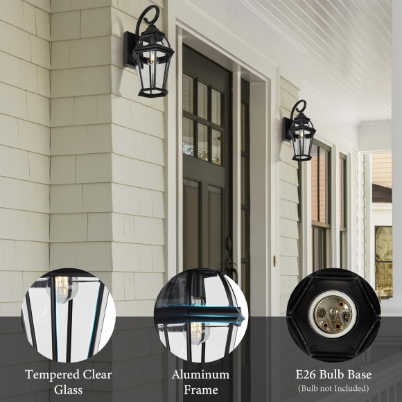 Large Outdoor Wall Lantern, 20 Inch Outdoor Wall Light Fixtures, Matte Black Porch Light, Exterior Wall Lighting, Anti-Rust Outdoor Sconces, Matte Black Wall Lamp with Clear Glass