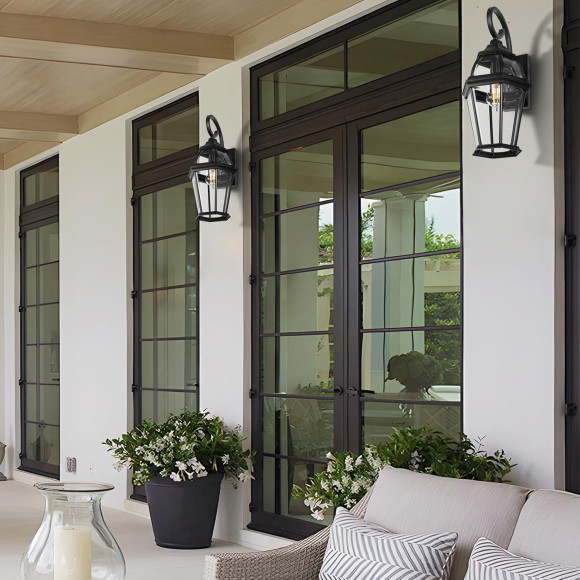 Large Outdoor Wall Lantern, 20 Inch Outdoor Wall Light Fixtures, Matte Black Porch Light, Exterior Wall Lighting, Anti-Rust Outdoor Sconces, Matte Black Wall Lamp with Clear Glass