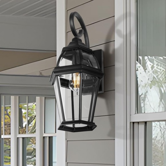 Large Outdoor Wall Lantern, 20 Inch Outdoor Wall Light Fixtures, Matte Black Porch Light, Exterior Wall Lighting, Anti-Rust Outdoor Sconces, Matte Black Wall Lamp with Clear Glass