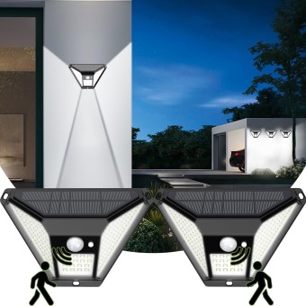 Solar Motion Lights Outdoor Waterproof, 2Pack 196LED, Solar Lights Outdoor Motion Sensor with 200° Wide Angle,1500mAh lighting, Solar Security Lights for Outside, Fence, Garage