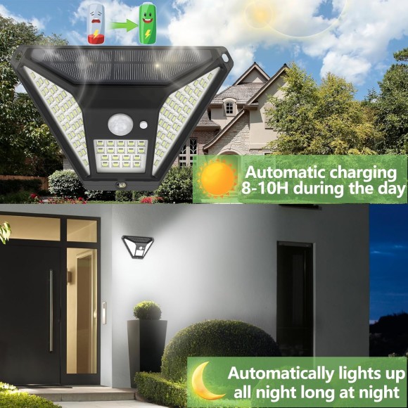 Solar Motion Lights Outdoor Waterproof, 2Pack 196LED, Solar Lights Outdoor Motion Sensor with 200° Wide Angle,1500mAh lighting, Solar Security Lights for Outside, Fence, Garage