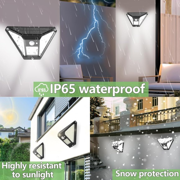Solar Motion Lights Outdoor Waterproof, 2Pack 196LED, Solar Lights Outdoor Motion Sensor with 200° Wide Angle,1500mAh lighting, Solar Security Lights for Outside, Fence, Garage
