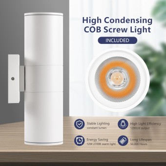 Outdoor Wall Lights 4Pack, Integrated LED Cylinder Up Down Lights, 12W 2700K Aluminum Exterior Wall Light, Outdoor Light Fixture for Porch Patio Door.(Matte White)