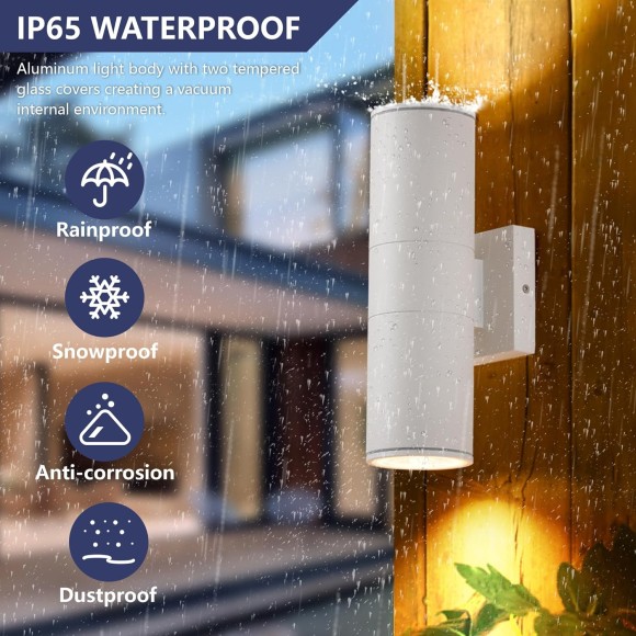 Outdoor Wall Lights 4Pack, Integrated LED Cylinder Up Down Lights, 12W 2700K Aluminum Exterior Wall Light, Outdoor Light Fixture for Porch Patio Door.(Matte White)