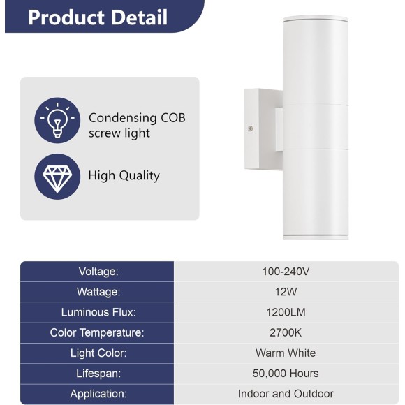Outdoor Wall Lights 4Pack, Integrated LED Cylinder Up Down Lights, 12W 2700K Aluminum Exterior Wall Light, Outdoor Light Fixture for Porch Patio Door.(Matte White)