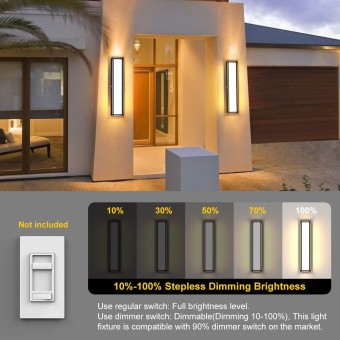Exterior Wall Lights, 10%-100% Dimmable LED Modern Porch & Patio Wall Light Fixture, 23.6in Black Exterior Sconce Wall Mounted Lights Suitable for Garage Living Room Courtyard House(3000K)
