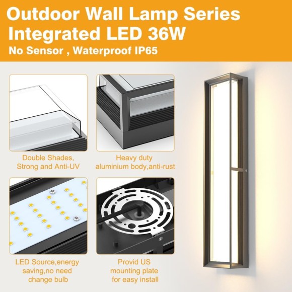 Exterior Wall Lights, 10%-100% Dimmable LED Modern Porch & Patio Wall Light Fixture, 23.6in Black Exterior Sconce Wall Mounted Lights Suitable for Garage Living Room Courtyard House(3000K)