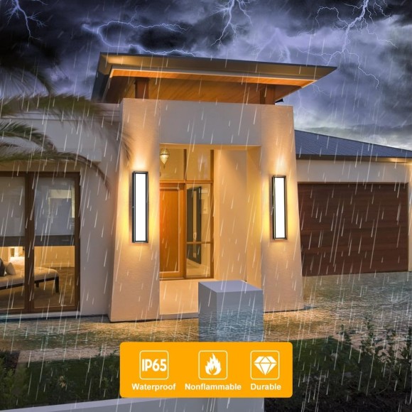 Exterior Wall Lights, 10%-100% Dimmable LED Modern Porch & Patio Wall Light Fixture, 23.6in Black Exterior Sconce Wall Mounted Lights Suitable for Garage Living Room Courtyard House(3000K)