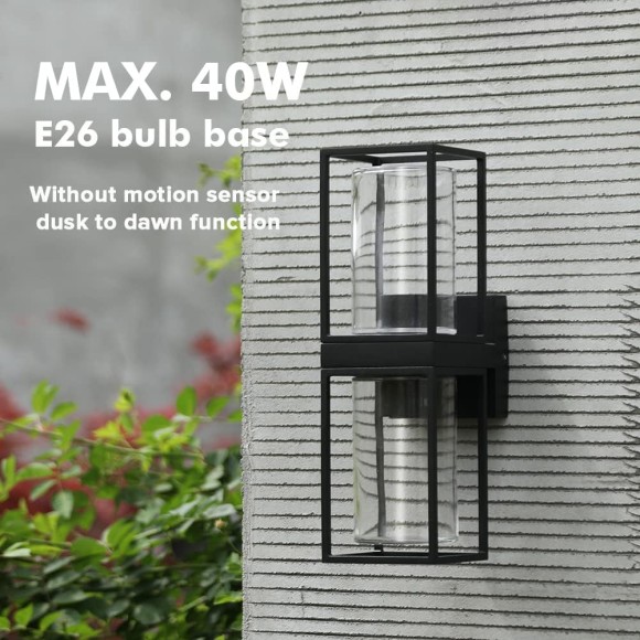 Flair UP and Down Outdoor Wall Sconce, Outdoor Wall Lantern, Exterior Waterproof Wall Sconce Light Fixtures, Black Front Door Porch Lights Wall Mount Lighting with Clear Glass