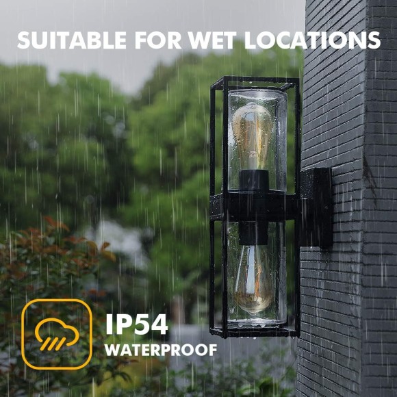 Flair UP and Down Outdoor Wall Sconce, Outdoor Wall Lantern, Exterior Waterproof Wall Sconce Light Fixtures, Black Front Door Porch Lights Wall Mount Lighting with Clear Glass