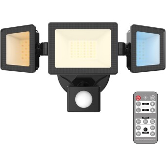 LED Flood Lights Outdoor Motion Sensor, 3000K-6000K Dimmable,IP65 Waterproof, 40W 3 Head Outdoor Flood Light for Garage,Yard,Porch