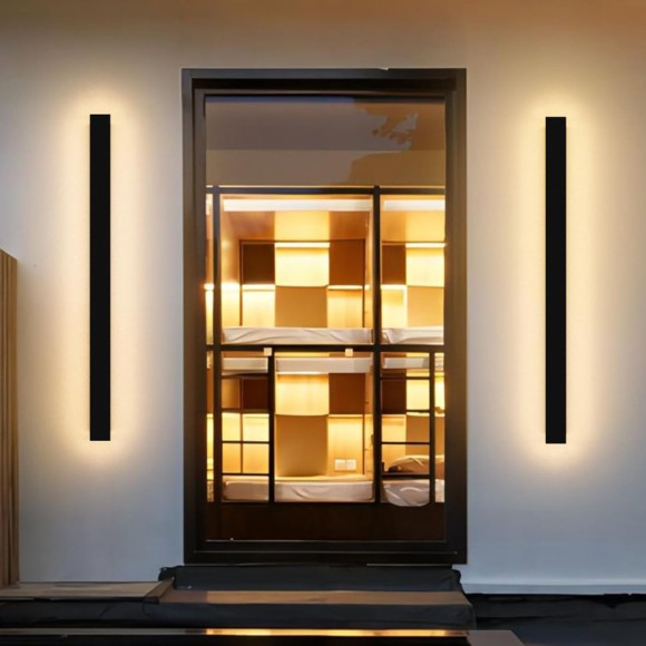 2 Pack 31.5inch Long Outdoor LED Wall Lights 24W Black 3000K Warm White Porch Lights Acrylic Waterproof IP65 Exterior Wall Light Fixtures for House Patio Porch Courtyard