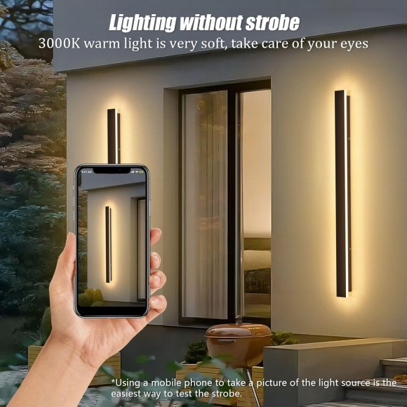 2 Pack 31.5inch Long Outdoor LED Wall Lights 24W Black 3000K Warm White Porch Lights Acrylic Waterproof IP65 Exterior Wall Light Fixtures for House Patio Porch Courtyard