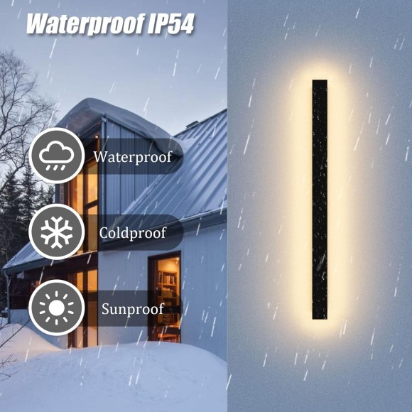 2 Pack 31.5inch Long Outdoor LED Wall Lights 24W Black 3000K Warm White Porch Lights Acrylic Waterproof IP65 Exterior Wall Light Fixtures for House Patio Porch Courtyard
