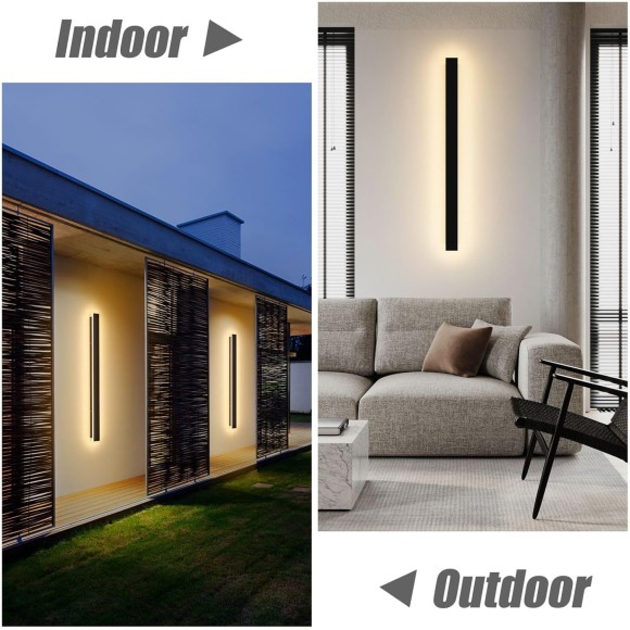 2 Pack 31.5inch Long Outdoor LED Wall Lights 24W Black 3000K Warm White Porch Lights Acrylic Waterproof IP65 Exterior Wall Light Fixtures for House Patio Porch Courtyard