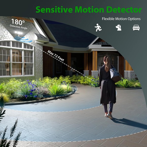 Solar Outdoor Lights & 65W Motion Sensor Lights Outdoor,6500LM Bright LED Security Lights Motion Sensor LED Flood Lights Outdoor,3 Head Adjustable IP65 Security Motion Lights