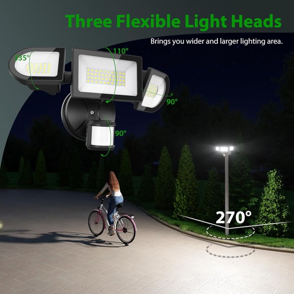 Solar Outdoor Lights & 65W Motion Sensor Lights Outdoor,6500LM Bright LED Security Lights Motion Sensor LED Flood Lights Outdoor,3 Head Adjustable IP65 Security Motion Lights